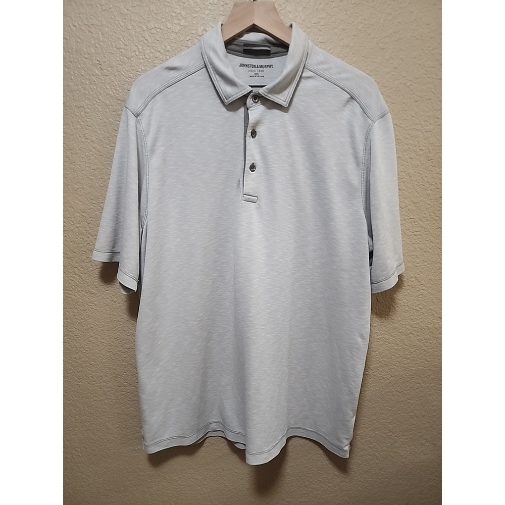 Johnston & Murphy Men's Heathered Light Gray Polo
